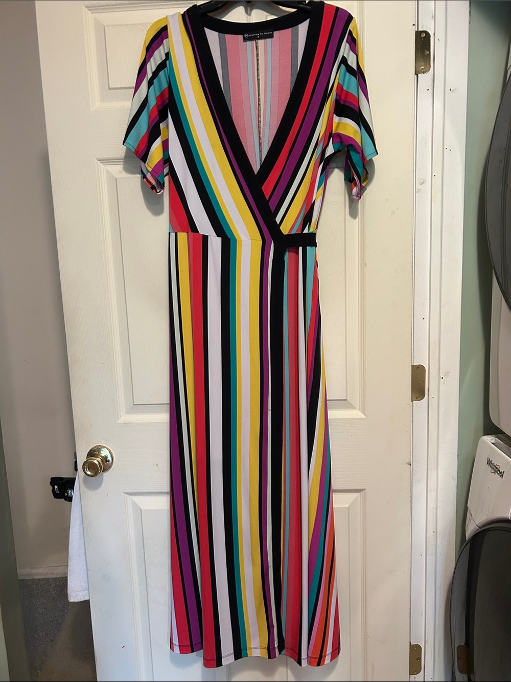 Fashion to Figure Multi-Color Striped Wrap Maxi Dress Size 0 (XL)
